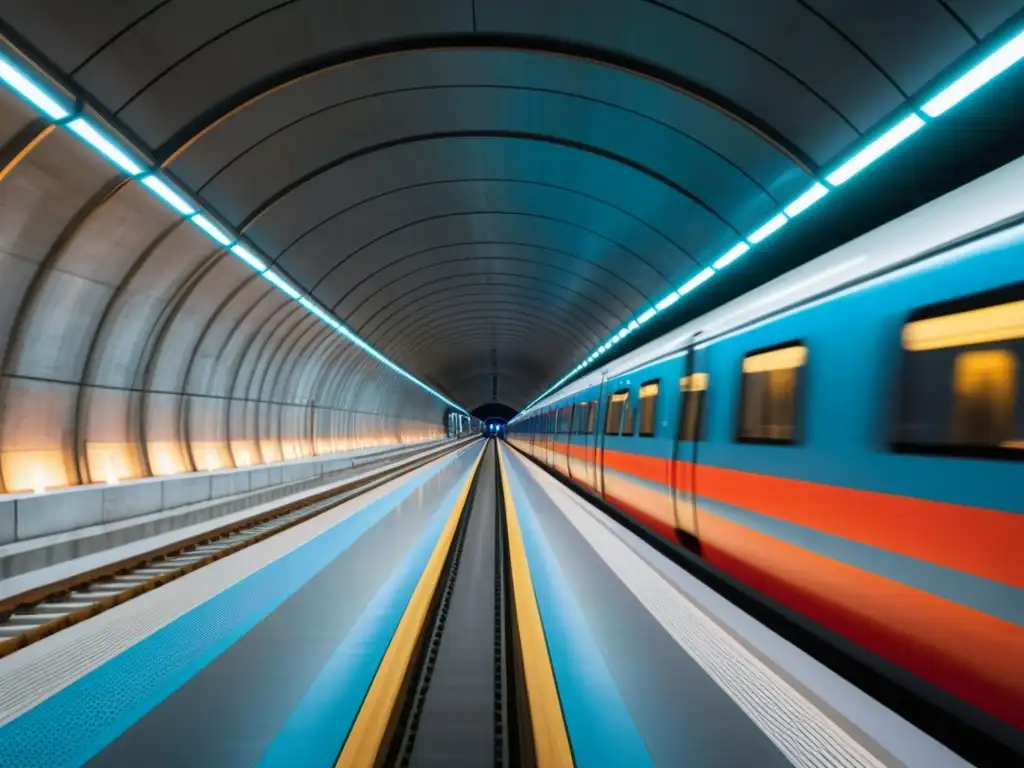 Imagen impactante del Túnel Marmaray en Turquía, con diseño moderno y luces que realzan su grandeza subterránea