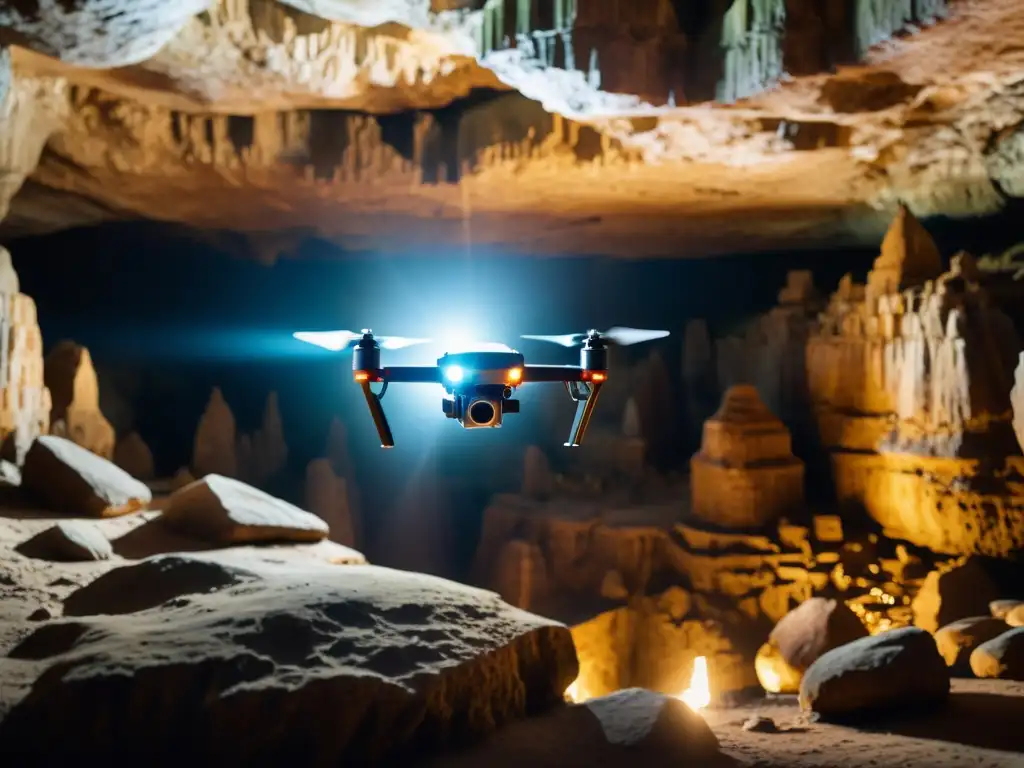 Imagen impresionante de un dron capturando la belleza oculta de una caverna subterránea con su potente cámara