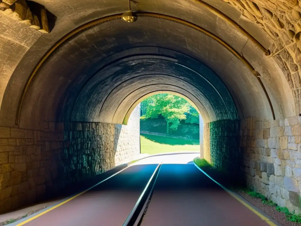 Imagen de túnel histórico con detalles de conservación, resaltando su arquitectura y atmósfera documental