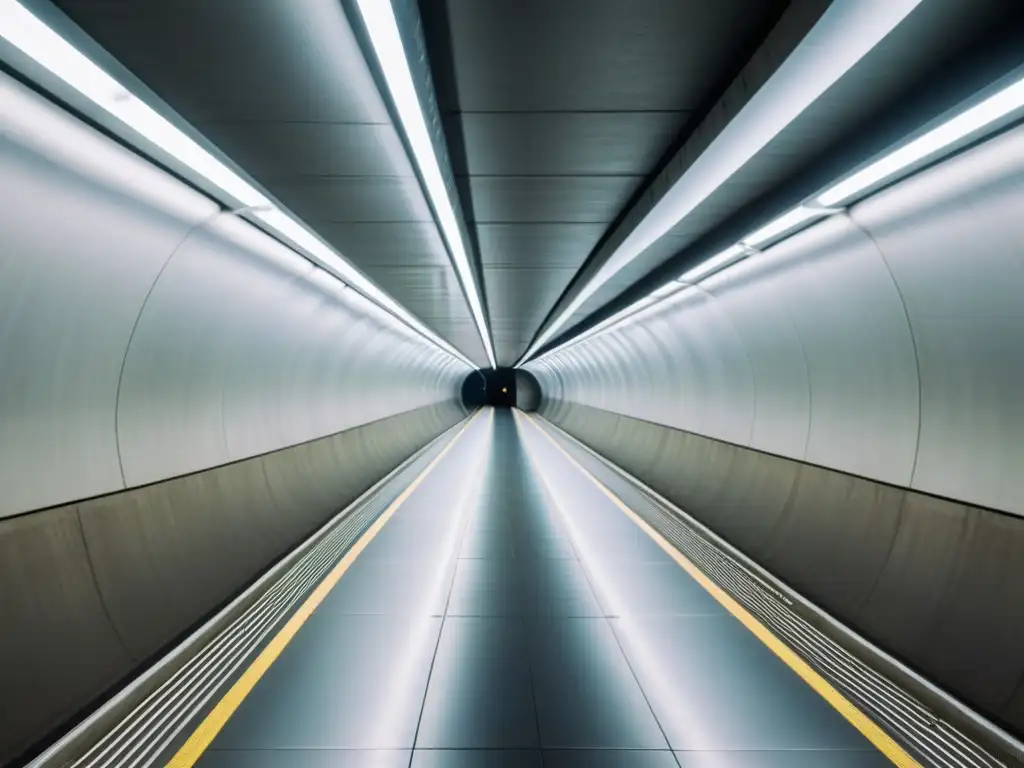 Imagen de un túnel subterráneo moderno con ventilación ecológica en acción, iluminado por luz natural