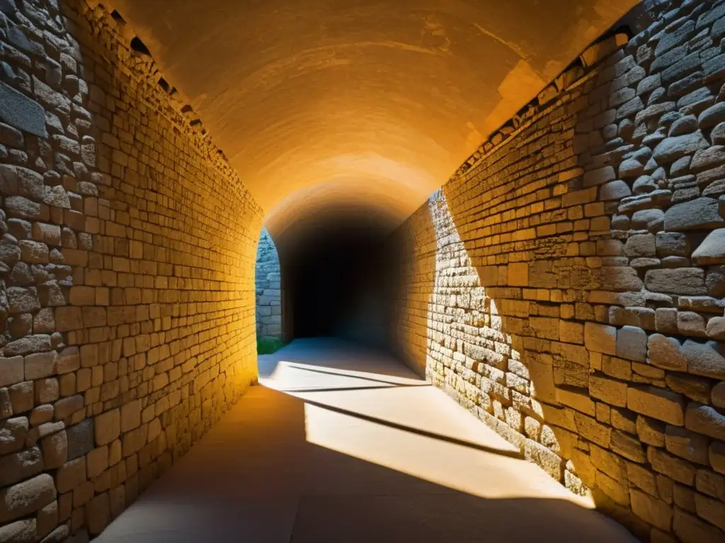 Imagen ultrarresolución de un túnel histórico, con luz cálida que resalta detalles arquitectónicos