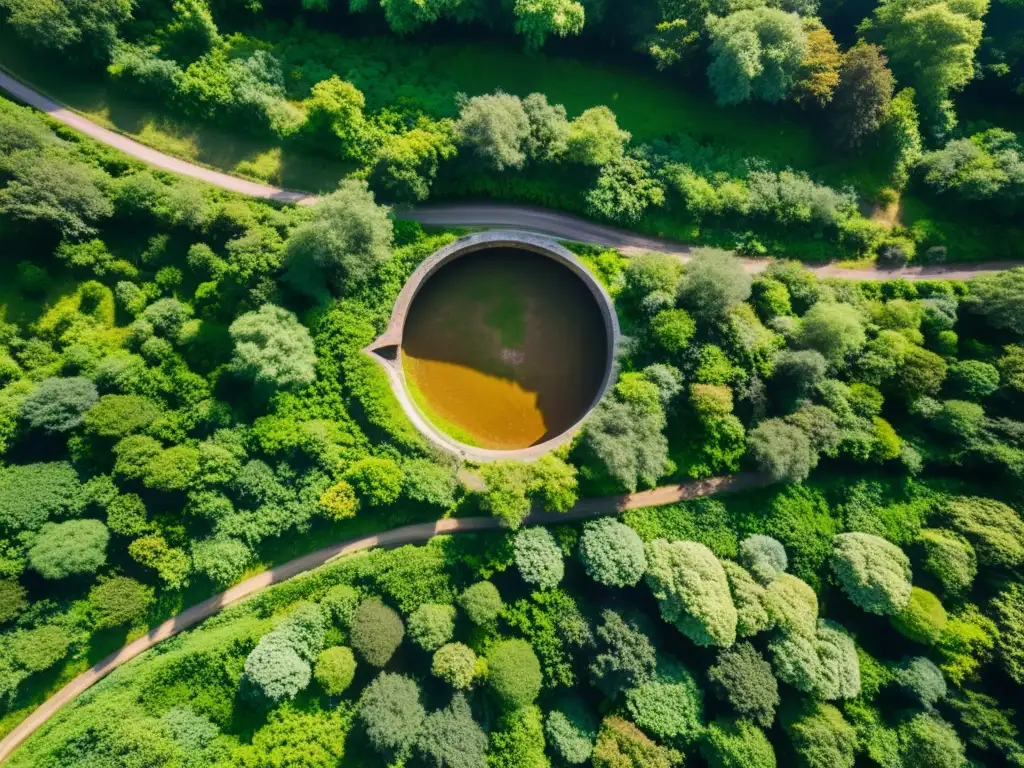 Impacto ambiental en túneles históricos: Red de túneles antiguos se fusiona con exuberante vegetación, en una impactante imagen aérea