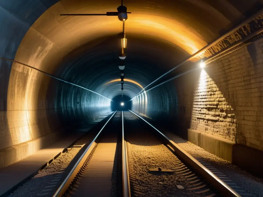 Imponente túnel histórico con detalles arquitectónicos y dramática iluminación