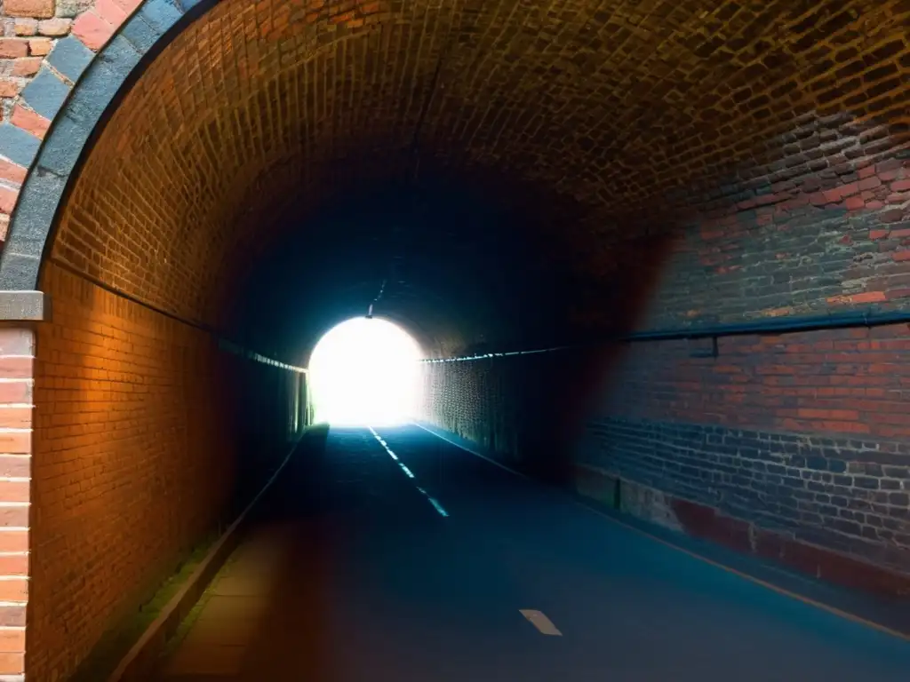 Imponente túnel histórico: ladrillos y arcos bajo una luz dramática