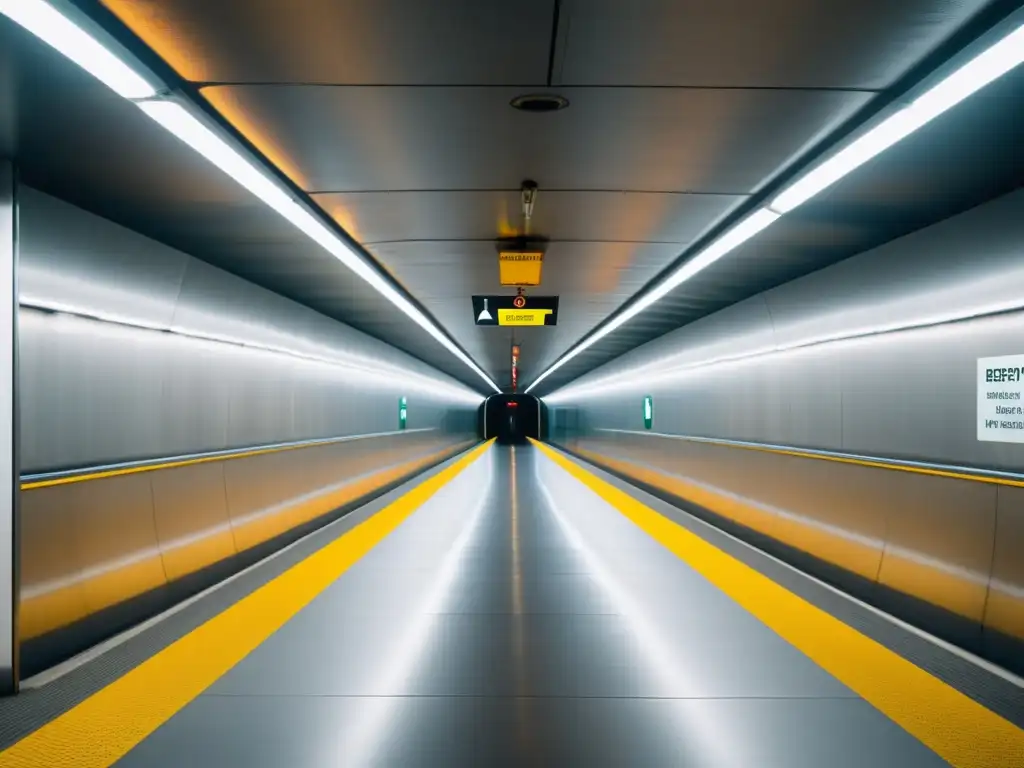 Imponente túnel subterráneo con señalización moderna que cumple con las mejores prácticas en señalización de túneles subterráneos