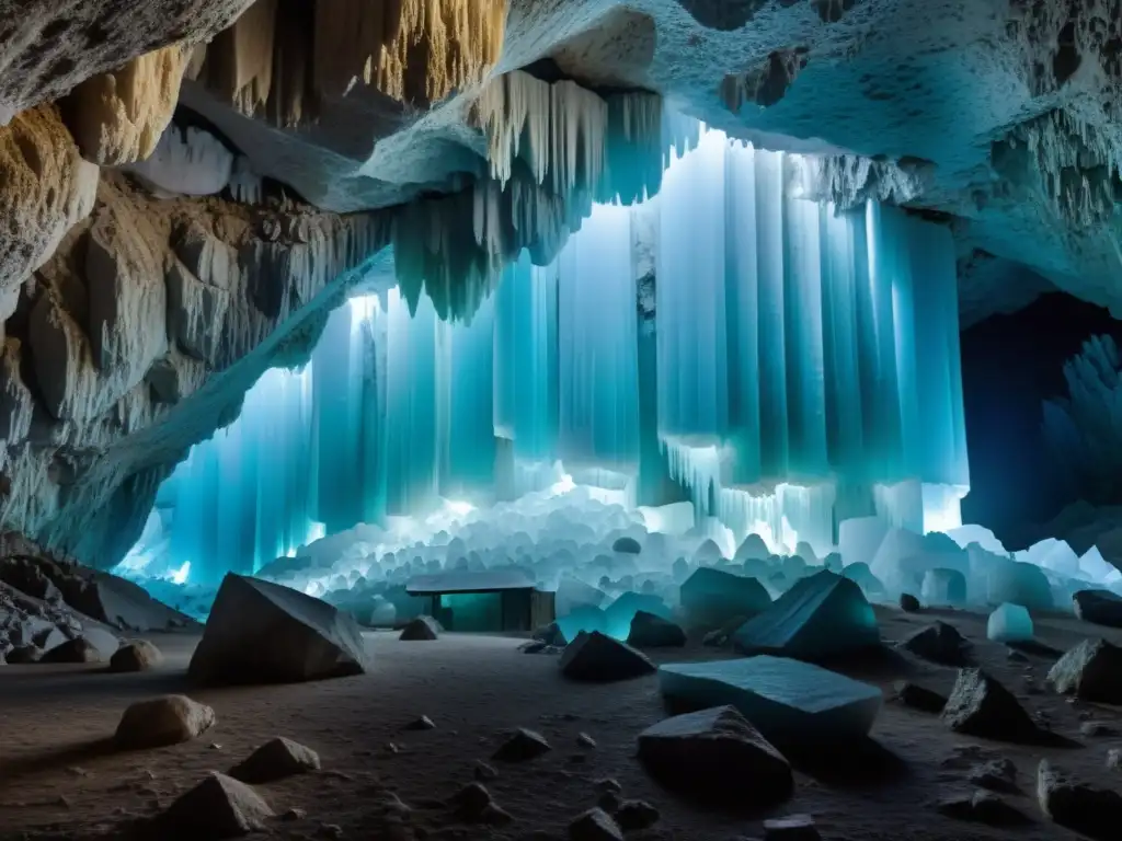 Impresionante Cueva de los Cristales Naica leyenda con enormes cristales de yeso que brillan en la tenue luz de la caverna