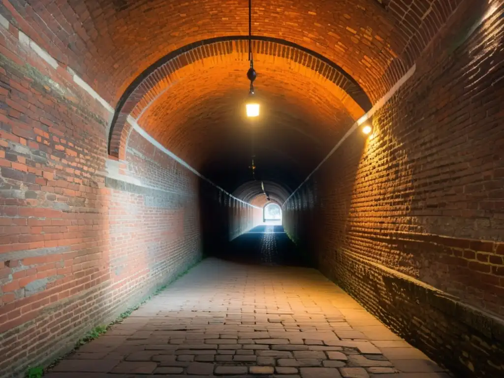 Una impresionante imagen de alta resolución de un túnel histórico, destacando su rica arquitectura y atmósfera atemporal