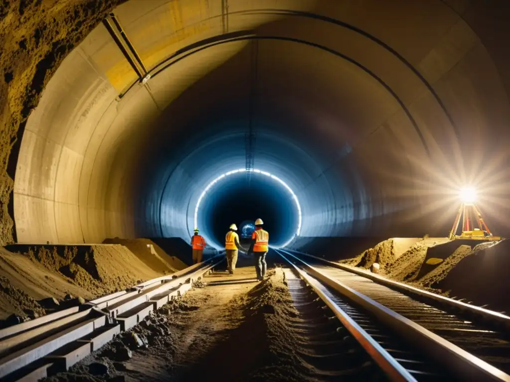 Un impresionante paisaje subterráneo revela el meticuloso proceso de construcción de túneles, con trabajadores y maquinaria pesada