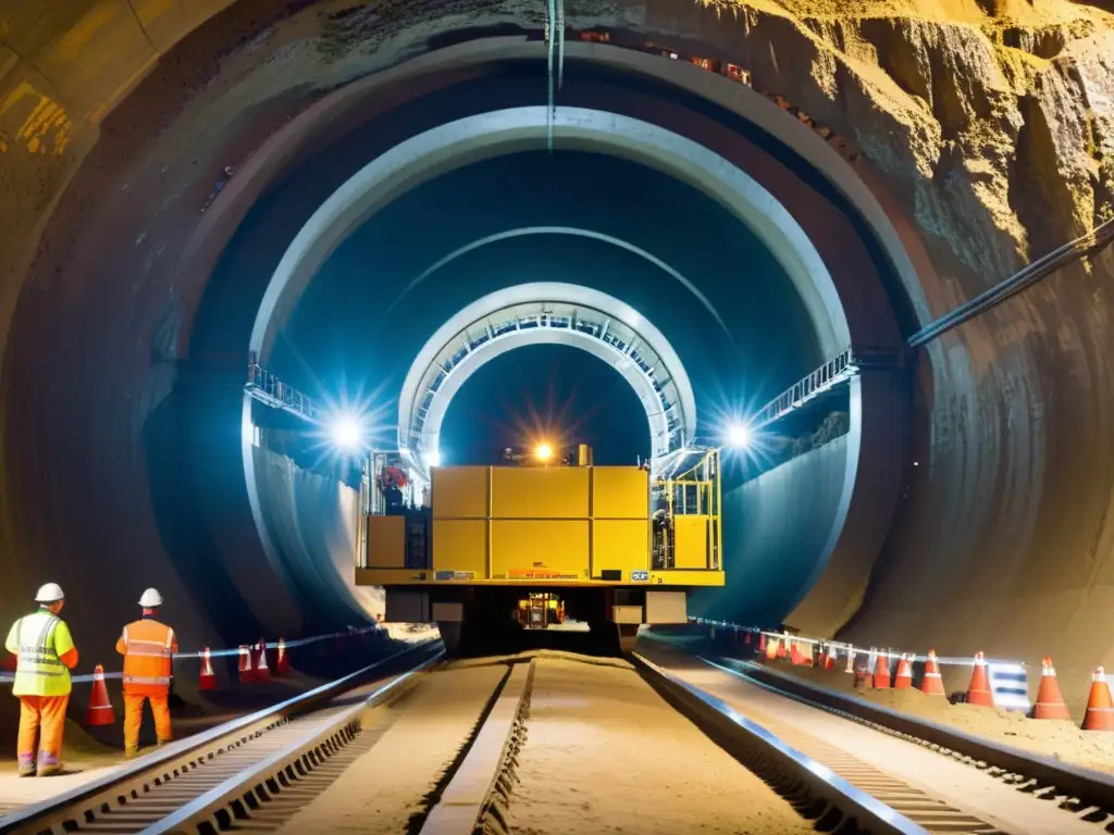 Un impresionante TBM avanza con precisión, rodeado de ingenieros en un entorno subterráneo