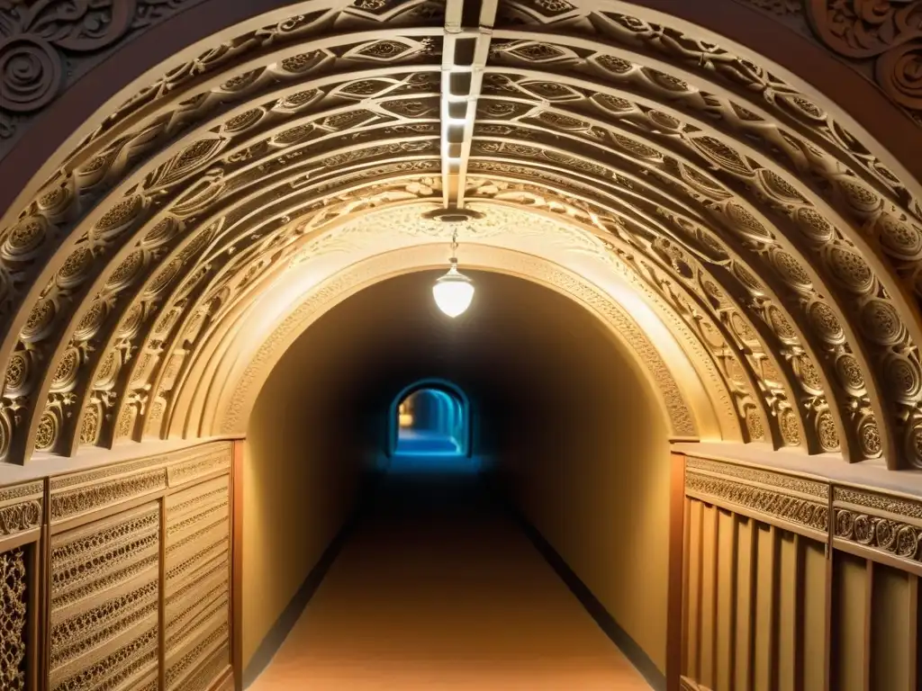 Una réplica impresionante de un túnel histórico decorativo, con detalles intrincados y una iluminación suave que resalta su belleza atemporal