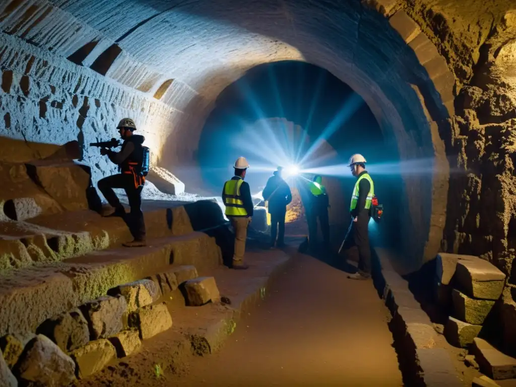 Ingenieros y topógrafos realizan mapeo 3D en túnel histórico con equipos láser