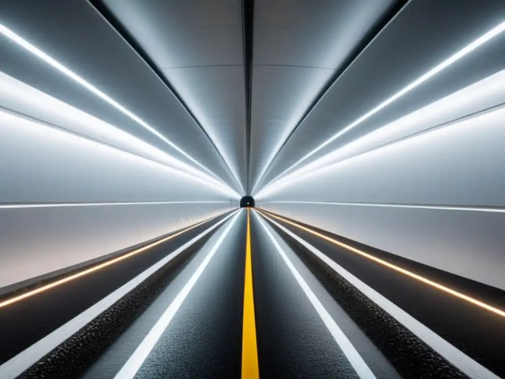 Iluminación inteligente en túneles: Un túnel largo con luces LED brillantes y autos transitando