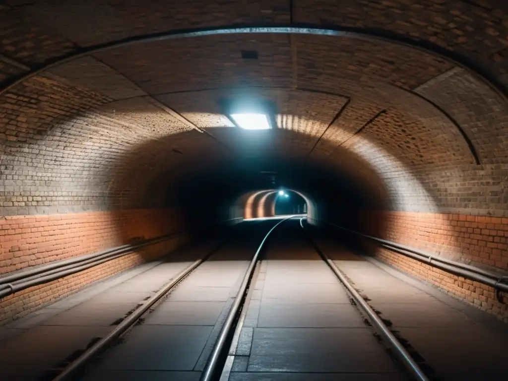 Una intrigante fotografía de un túnel subterráneo iluminado débilmente, perfecta para decorar con Fotografías de túneles para decorar