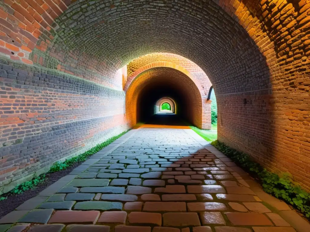 Intrincada arquitectura de túnel histórico con luz cálida resaltando su historia y fomentando la conservación de túneles históricos