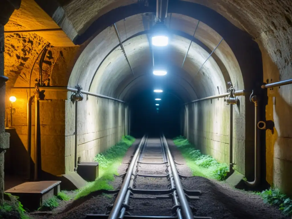 Explora las intrincadas cámaras y pasadizos del Complejo militar subterráneo Corsham, con cables, tuberías y restos históricos