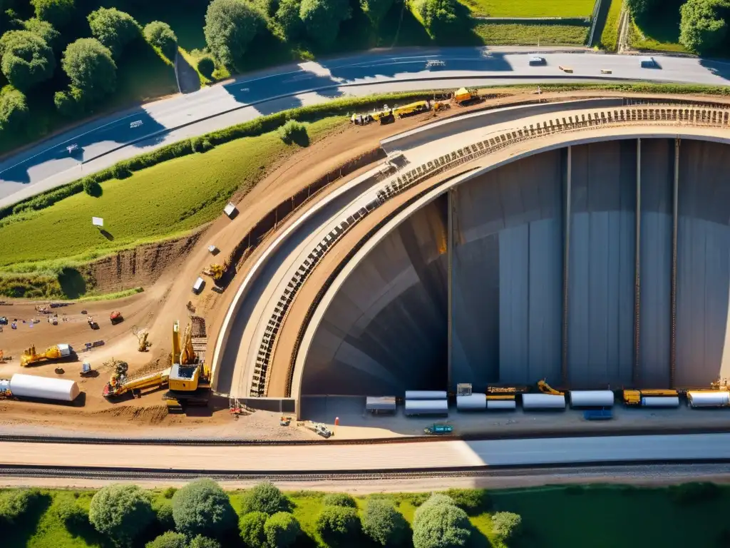 Inversión en proyectos de túneles culturales: Fotografía aérea de excavación de túneles, fusionando ingeniería moderna y preservación histórica