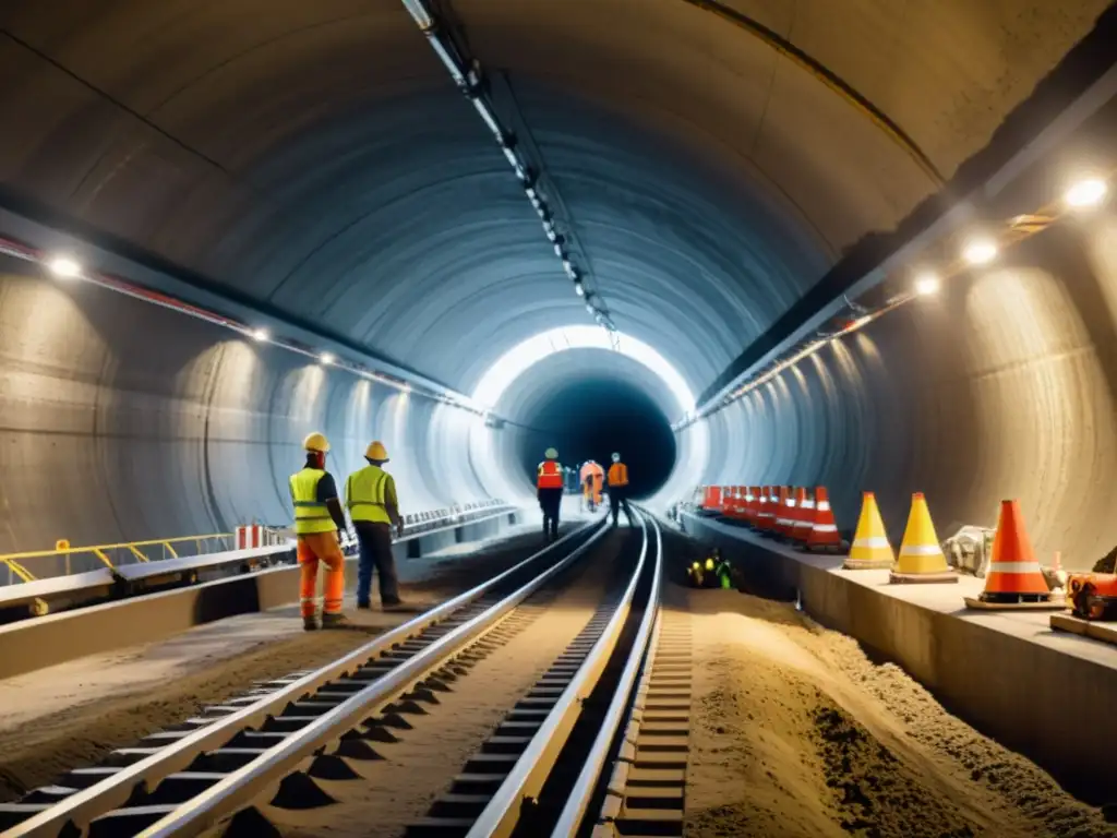 Inversiones estratégicas en túneles históricos: equipo de ingenieros y trabajadores construyendo un túnel subterráneo con maquinaria avanzada