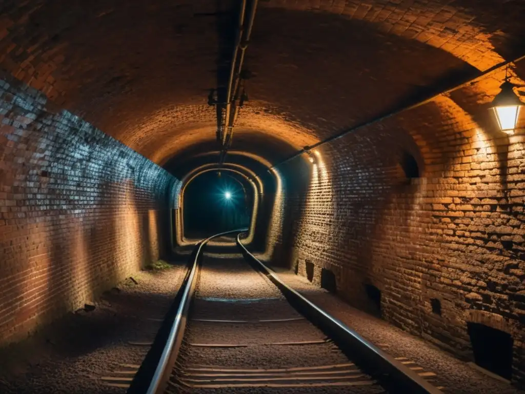 Explora el itinerario de los túneles del ferrocarril subterráneo a través de esta imagen documental de un túnel iluminado débilmente