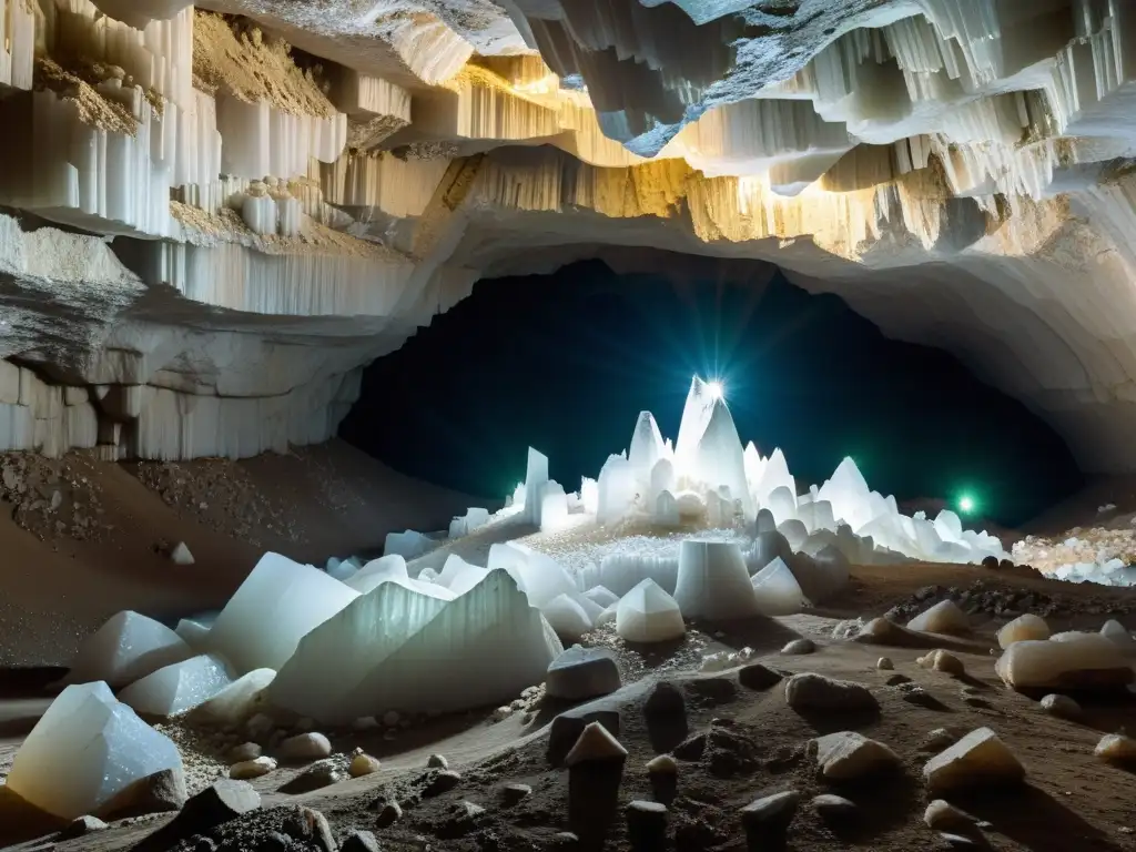 Explora el laberinto de túneles en la mina Naica, donde cristales de selenita crean un paisaje mágico bajo la luz artificial