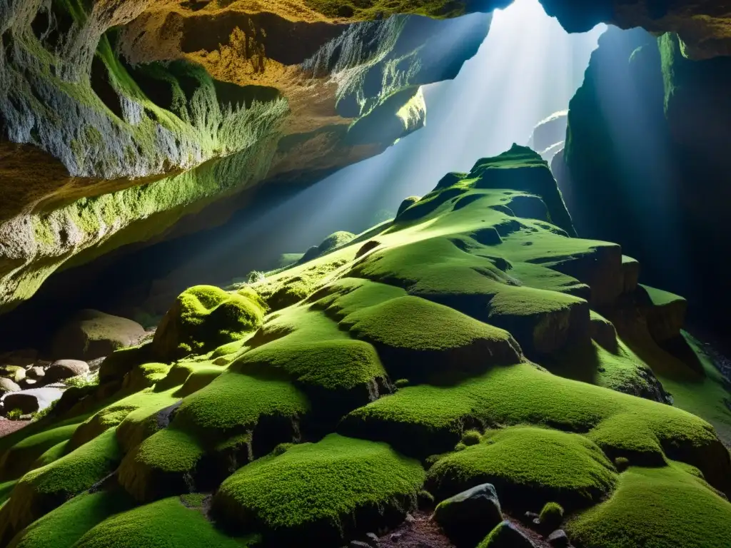 Magia en las cuevas de Zugarramurdi: Intrincadas formaciones rocosas iluminadas por la luz, creando un ambiente místico y cautivador