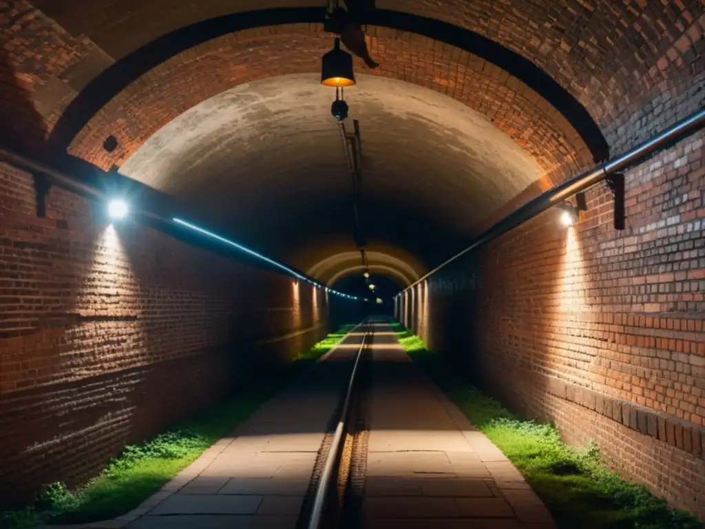 Explora la magia de los túneles históricos subterráneos en esta fotografía intrigante con detalles arquitectónicos y juegos de luz y sombra