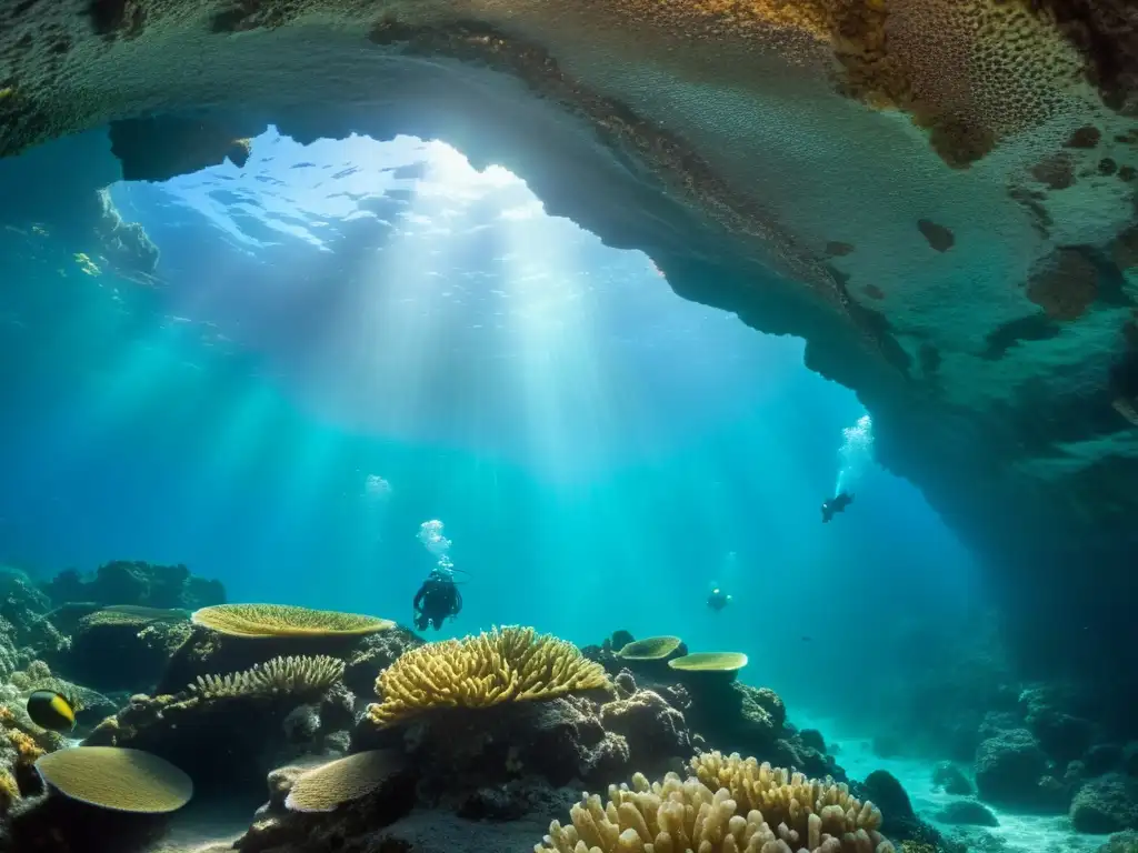 Bajo el mar, la exploración de túneles subterráneos revela un mundo misterioso y lleno de vida marina