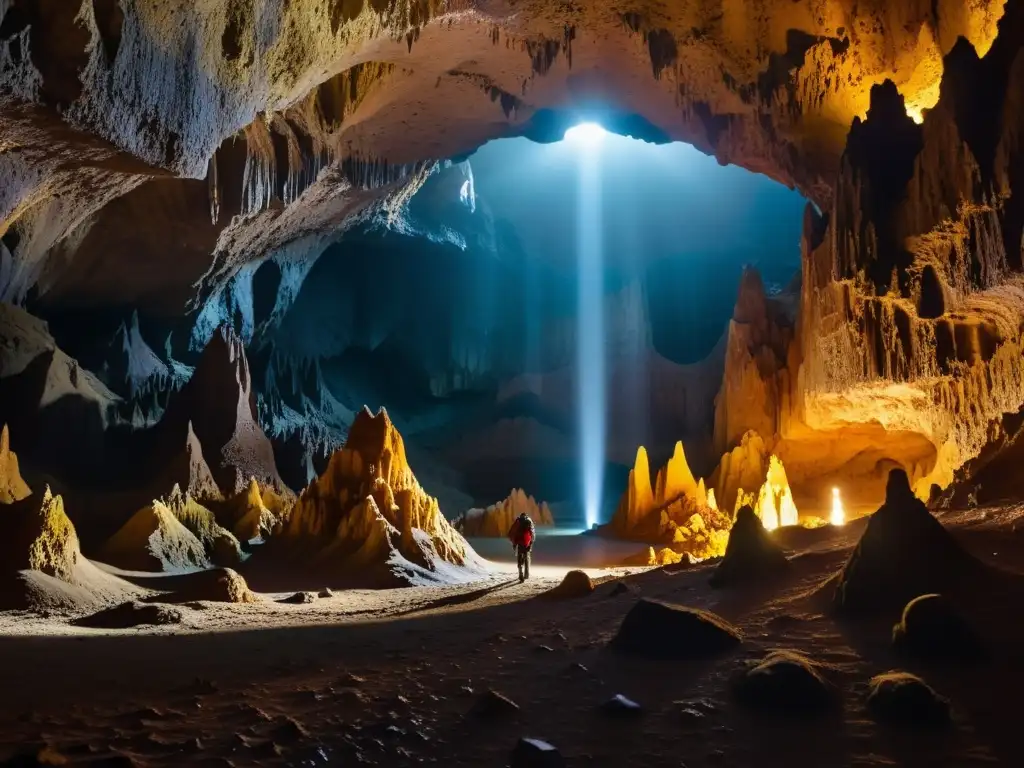 Explora las maravillas del mundo subterráneo en esta impresionante cueva con estalactitas y estalagmitas, creando un espectáculo natural hipnotizante