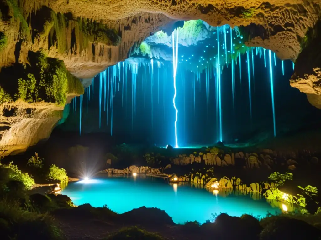 Explora la maravillosa red de formaciones de las Cuevas Waitomo iluminadas por las luciérnagas nocturnas, creando una atmósfera mágica e hipnotizante