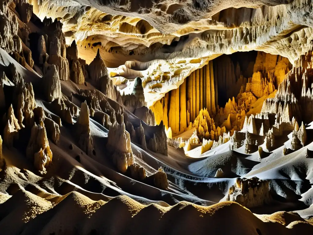 Maravillosas formaciones de piedra caliza iluminadas en las cuevas de Carlsbad, Nuevo México