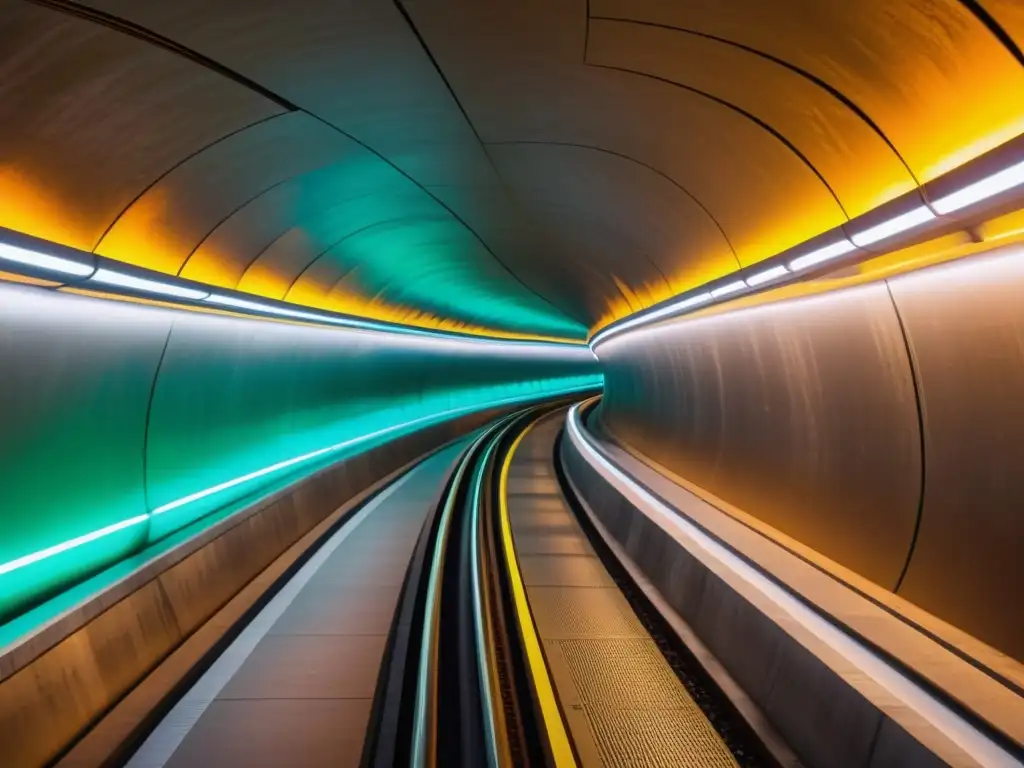 Maravilloso túnel subterráneo: luces vibrantes y exploración Maravilloso túnel subterráneo iluminado con luces de colores, atrayendo a turistas y locales