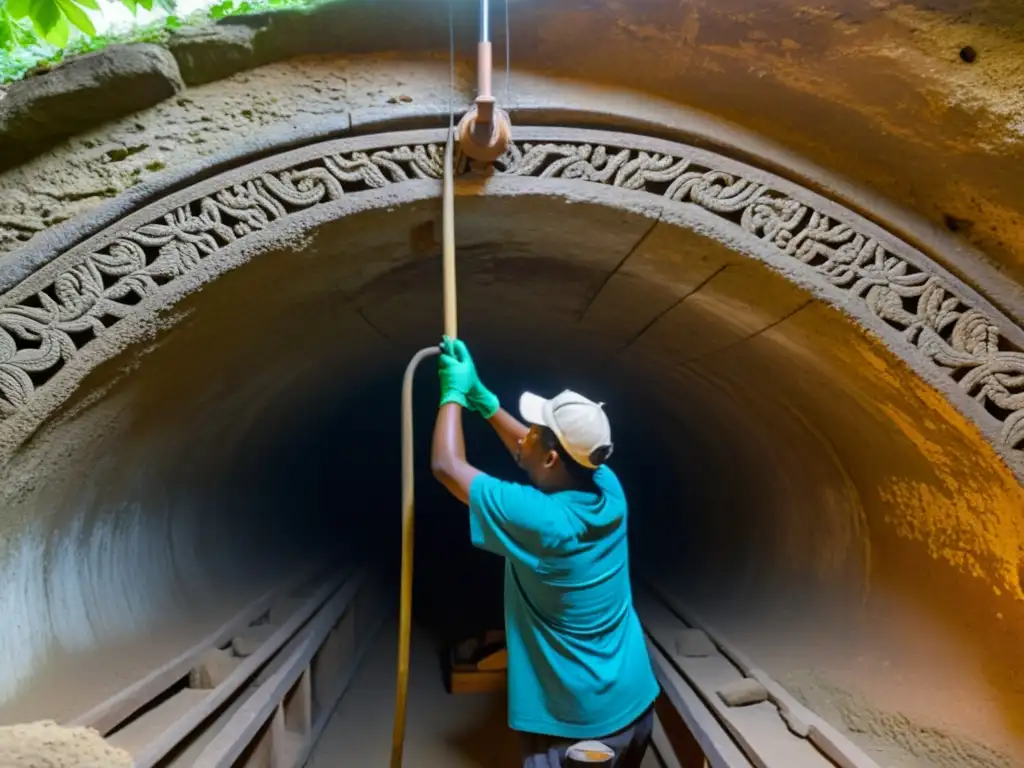 Miembros de la comunidad restaurando con cuidado un túnel histórico, destacando su participación en la conservación