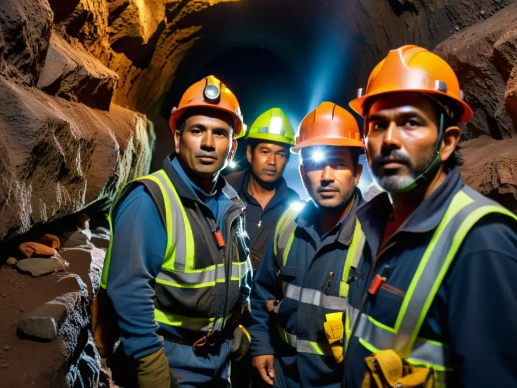 Mineros explorando túnel con equipos de radio para túneles en la mina El Teniente, Chile