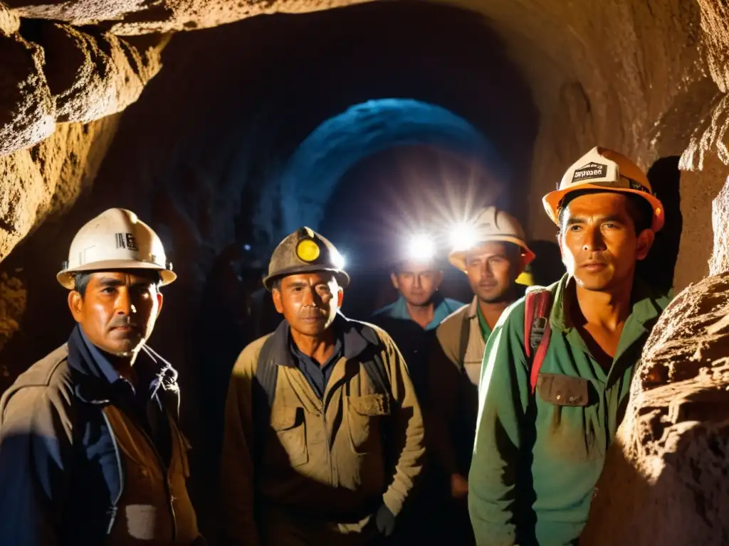 Mineros en Potosí exploran túneles históricos, iluminados por lámparas, con paredes de plata y minerales brillantes