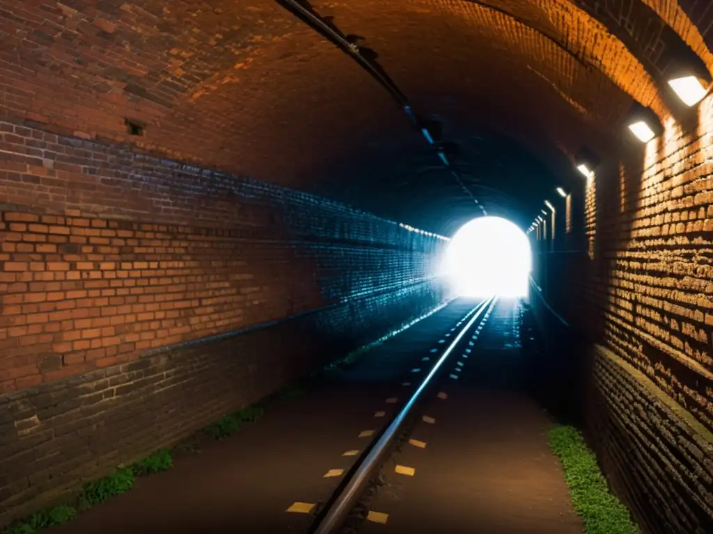 Explora la misteriosa profundidad del túnel subterráneo histórico con su intrincado mapeo de ladrillos y arcos, evocando un sentido de descubrimiento