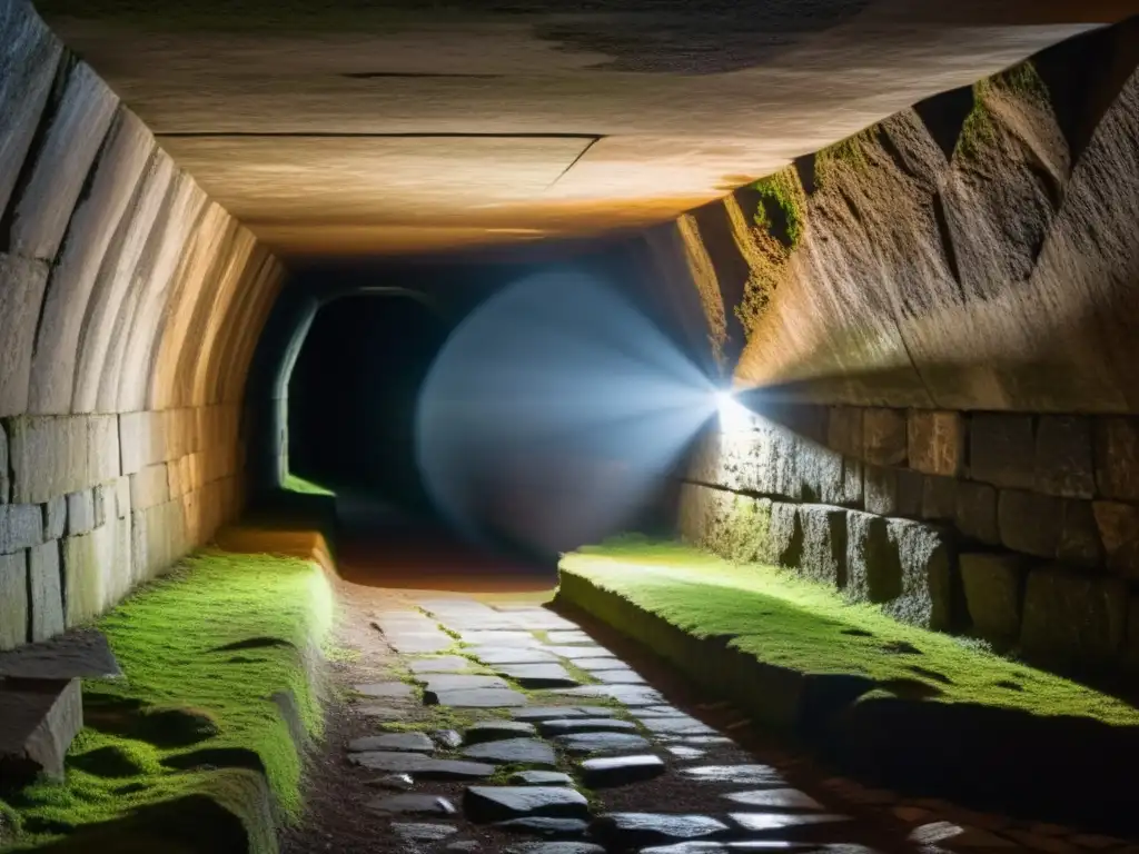 Transformación misteriosa en un túnel subterráneo, con antiguas piedras y una atmósfera intrigante que invita a la funcionalidad