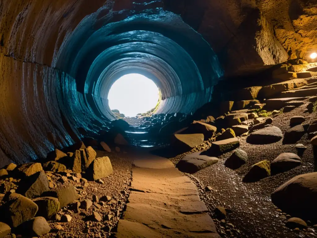 Exploración subterránea: ambiente misterioso y peligroso, resaltado por la luz