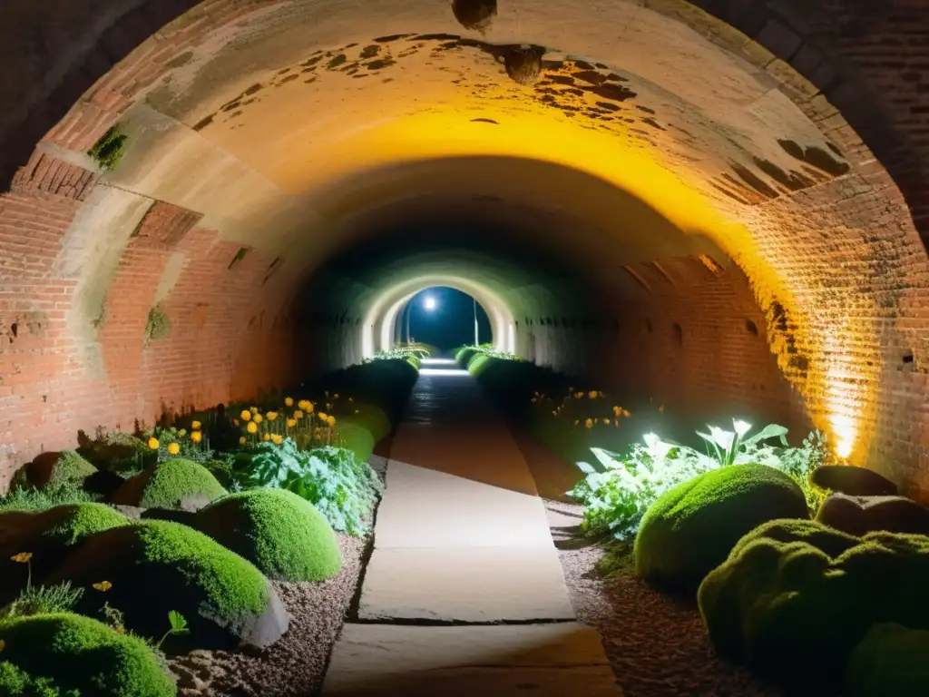 Un misterioso túnel subterráneo antiguo, habitado por seres únicos y rodeado de musgo