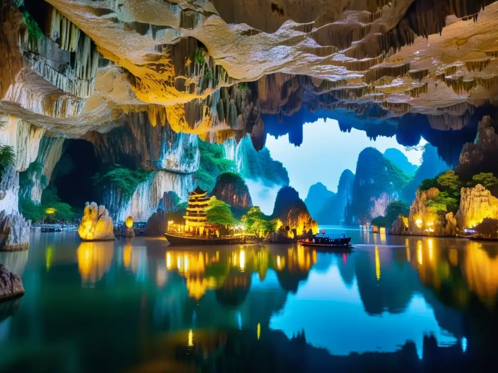 Explora la mística Caverna del Dragón de Ha Long mitos, con formaciones de piedra impresionantes y luz etérea