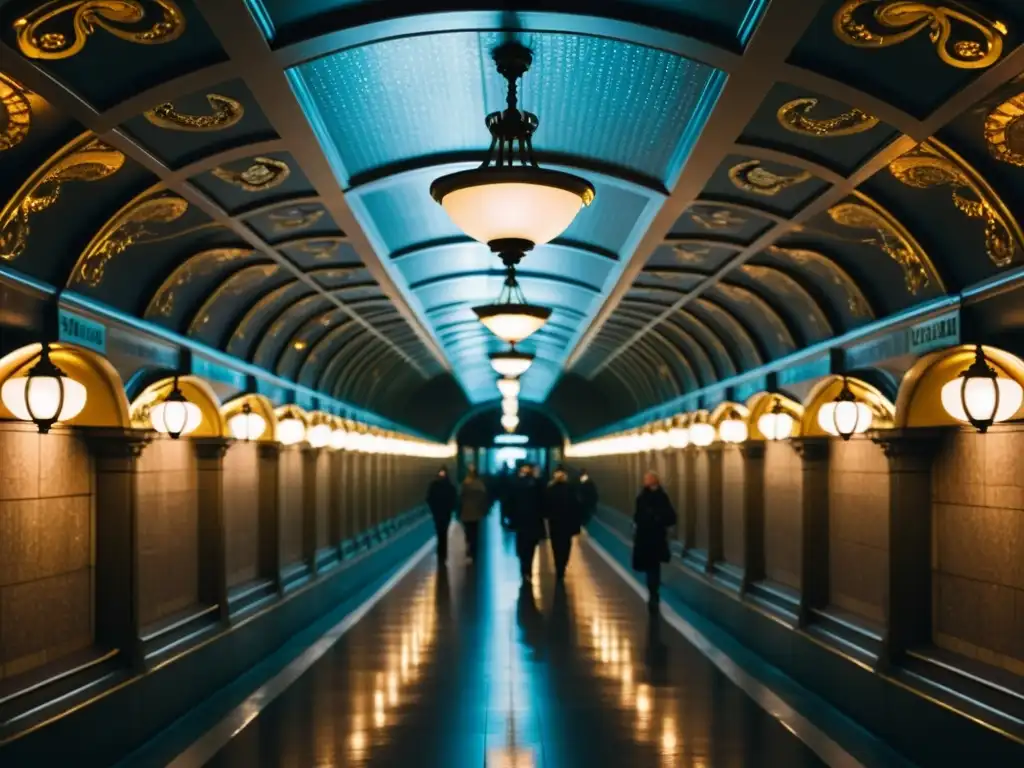 Estación misteriosa del metro de Moscú: arte y sombras Estación de metro Moscú con mosaicos de leyendas urbanas y ambiente misterioso