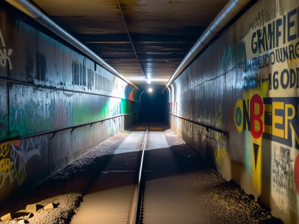 Un oscuro y estrecho túnel subterráneo se extiende hacia la distancia