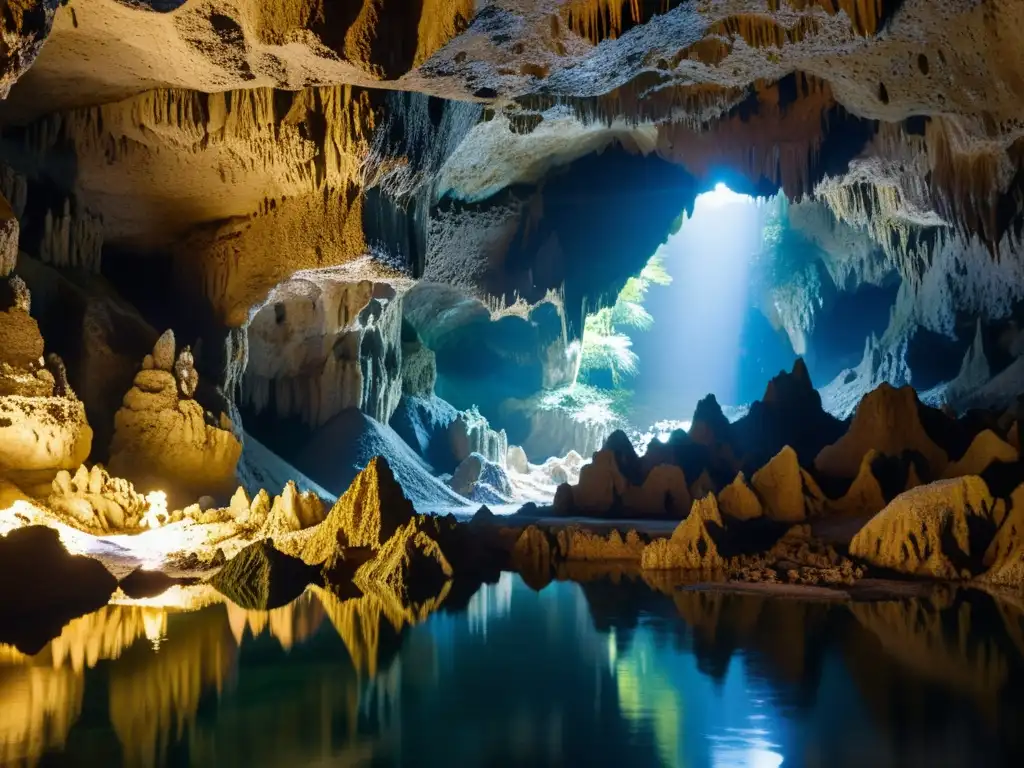 Patrimonio natural cuevas Škocjan: Intrincadas formaciones de piedra caliza iluminadas en la cueva del Río Reka, revelando la belleza subterránea