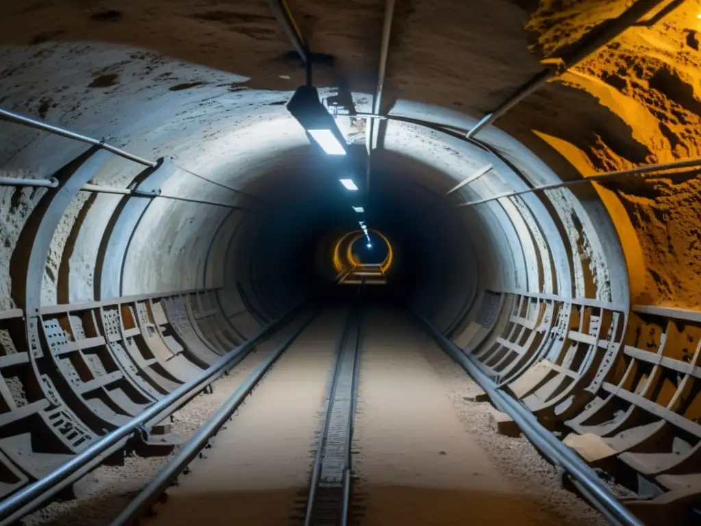 Refugio subterráneo en la Línea Maginot: atmósfera de misterio y arqueología en la cámara subterránea iluminada por una linterna