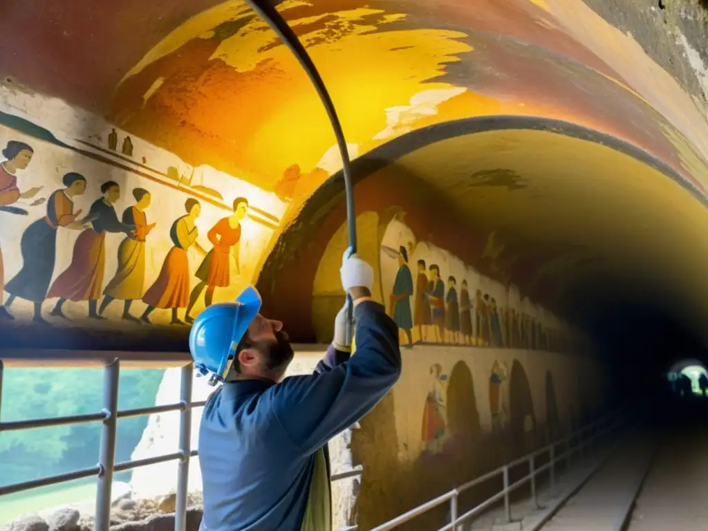 Restauradores eliminan suciedad de túneles romanos, revelando frescos detallados