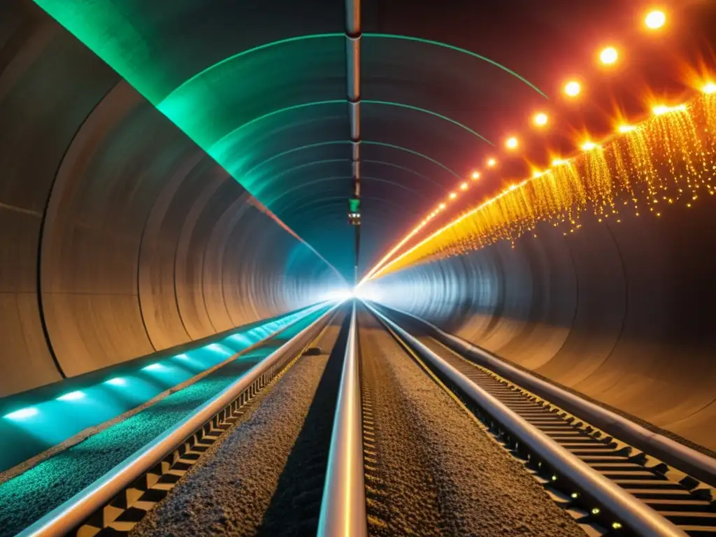 Un sistema antincendios de vanguardia en acción en un túnel, con sensores, rociadores y tecnología avanzada para garantizar la seguridad