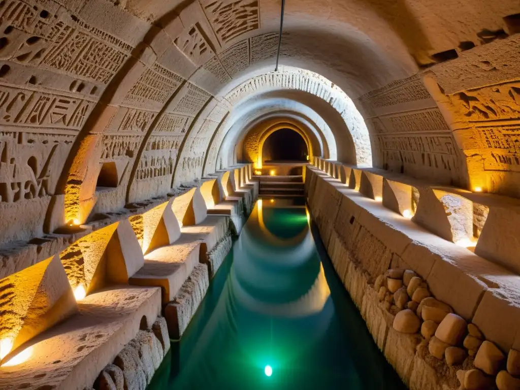 Sistema de irrigación subterráneo en el Medio Oriente: túneles, arcos, canales y trabajadores en la penumbra