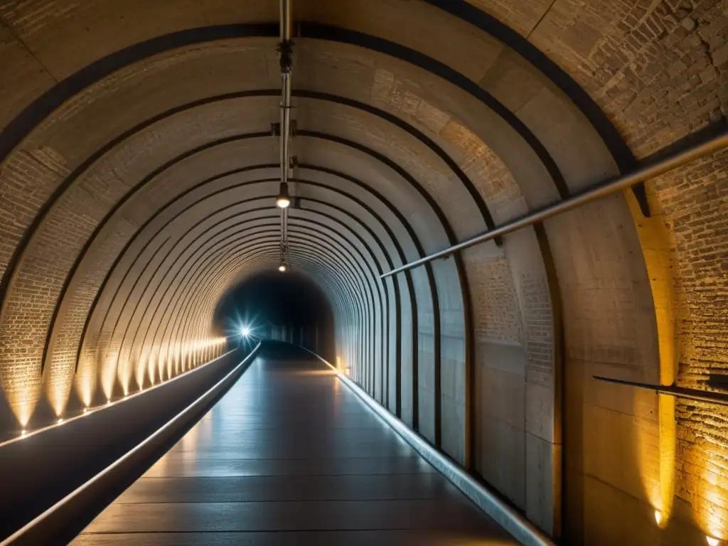 Sistemas de ventilación en túneles: Imagen impresionante de un túnel histórico con detalles de ventilación iluminados