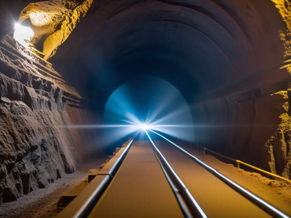 Exploración subterránea con drones: equipo especializado ilumina túneles subterráneos, revelando un paisaje intrigante y cautivador