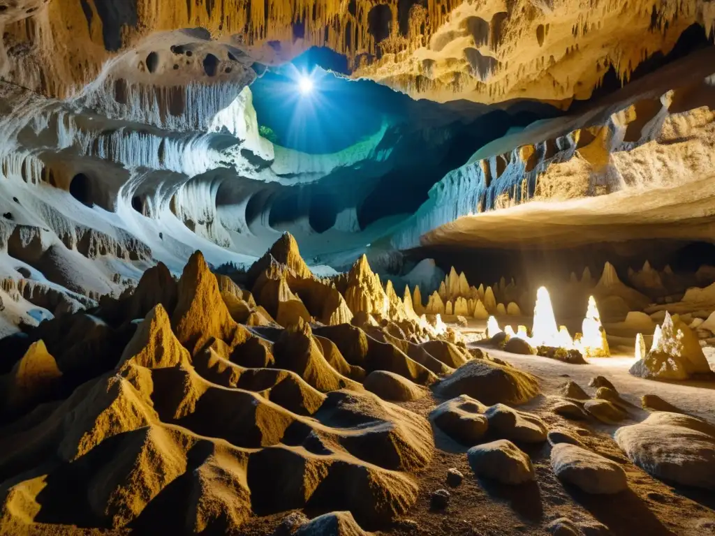 Exploración subterránea en las grutas de Skocjan: formaciones de limestone iluminadas por luz natural, creando un ambiente misterioso y cautivador