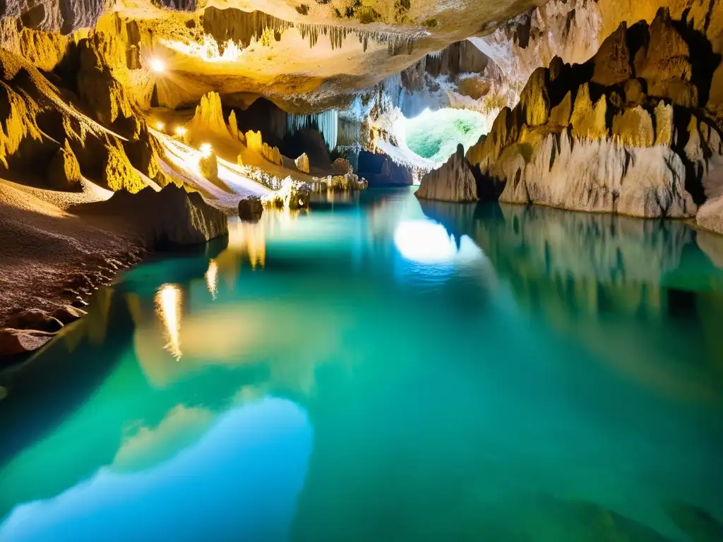 Exploración grutas subterráneas Skocjan: Maravilla subterránea con río cristalino, estalactitas y exploradores aventureros