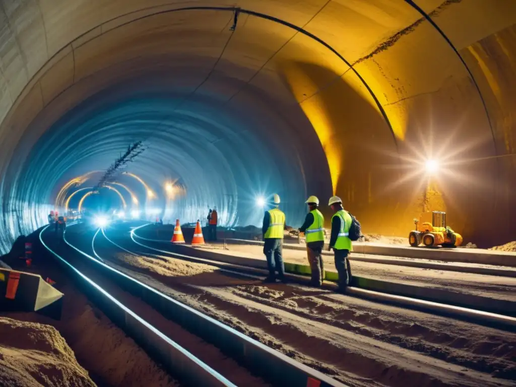 Trabajadores en túnel subterráneo, usando compuestos de bajo impacto ambiental en la construcción